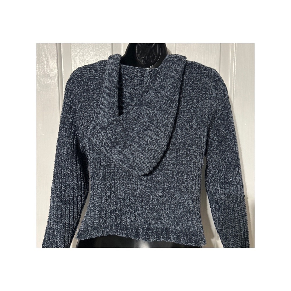 Heart And Arrow Teens Girls Chenille Hoodie Sweater Marled Blue Black Hue 14 - Picture 4 of 6